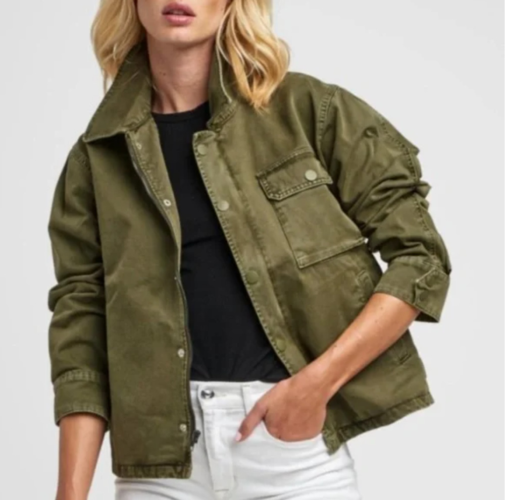 HUDSON Route Field Jacket Cropped Zip Snap Button Green XS Cotton Lined Pockets